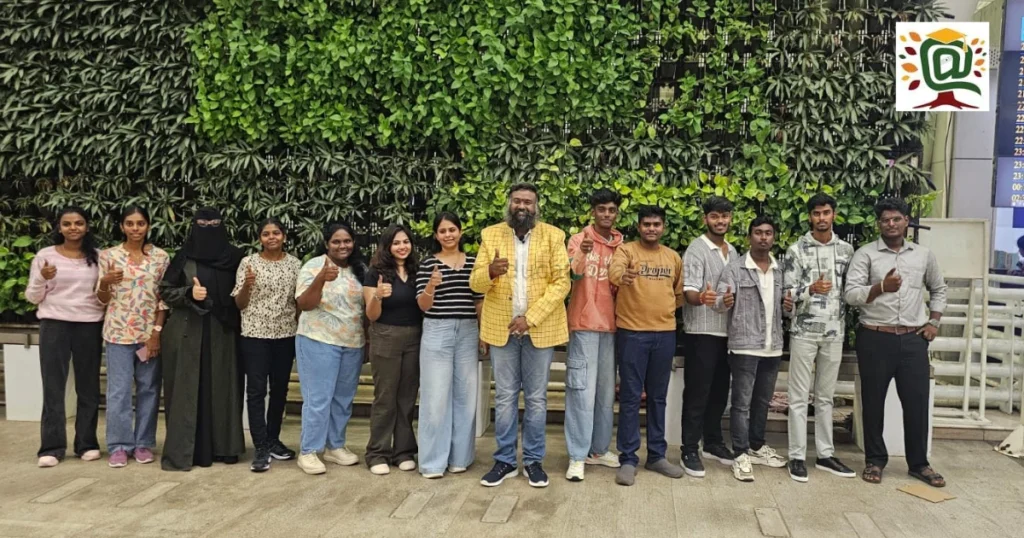 Founder R N Madhan Kumar standing with all MBBS students at Chennai airport before leaving for Uzbekistan by Annamalayar Educational Trust