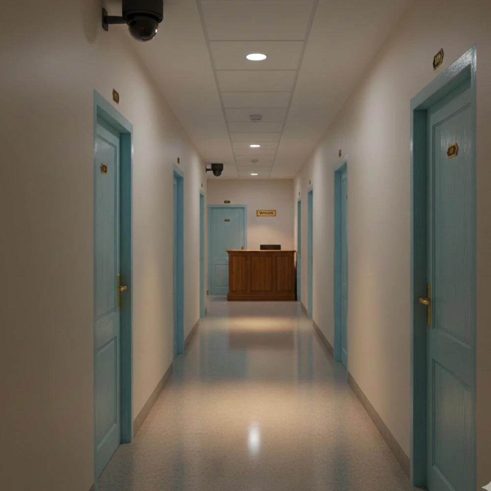 Secure girls hostel corridor with CCTV showing MBBS Abroad Safe for Girls