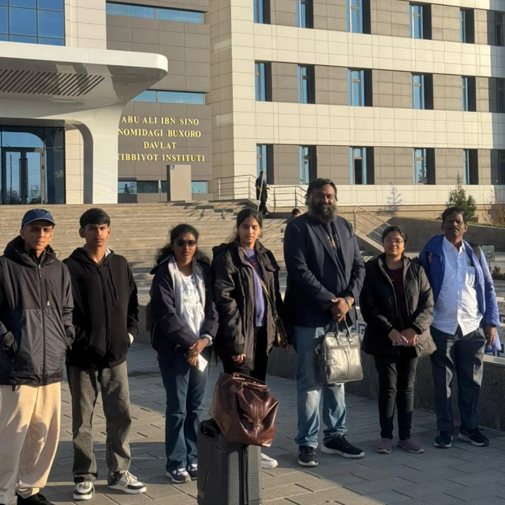 Founder Madhan Sir with Indian MBBS students in Uzbekistan guided by Annamalayar Education Trust to Secure an MBBS Seat abroad