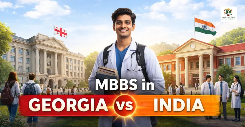 MBBS Georgia vs India student comparison banner