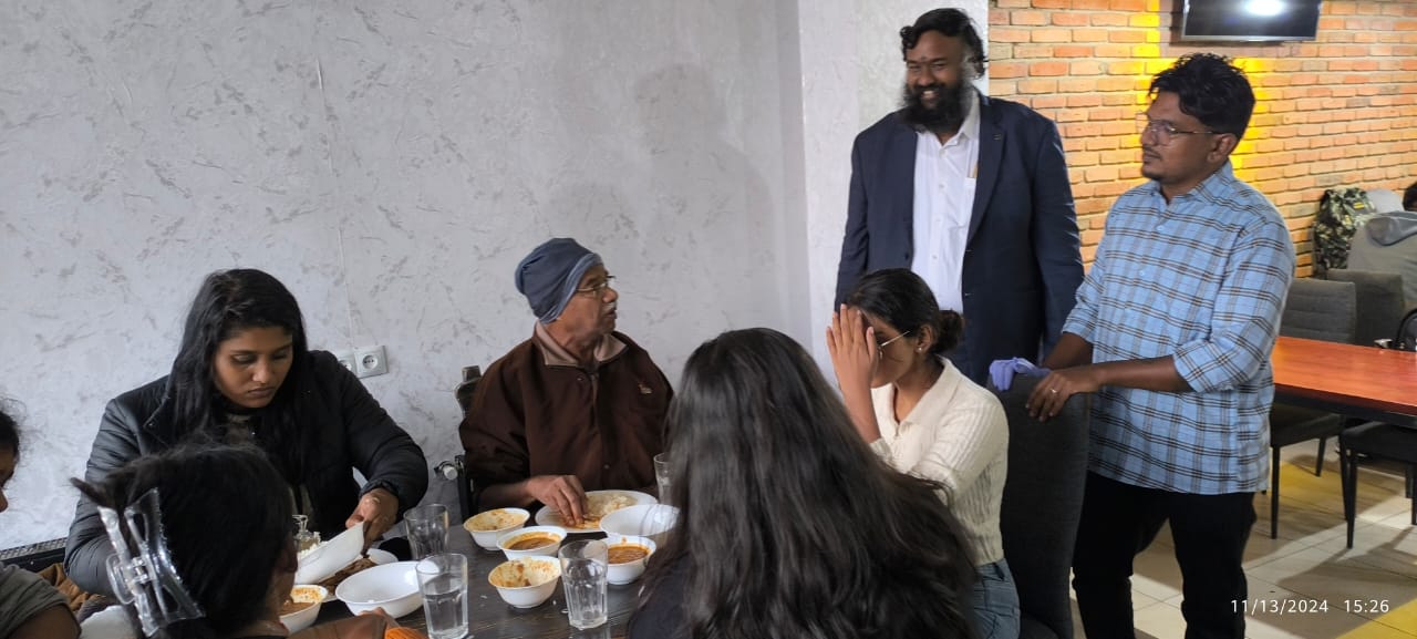 Indian students having Tamil food at SRV Mess abroad.