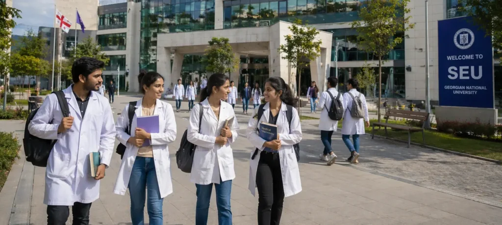 NMC approved medical universities abroad in Georgia with modern European style campus and students
