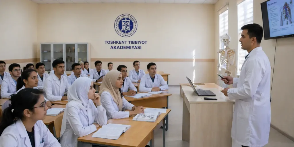 Affordable medical college in Uzbekistan with students attending class in NMC approved medical universities abroad